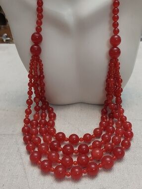 Four Row Red Jade Necklace